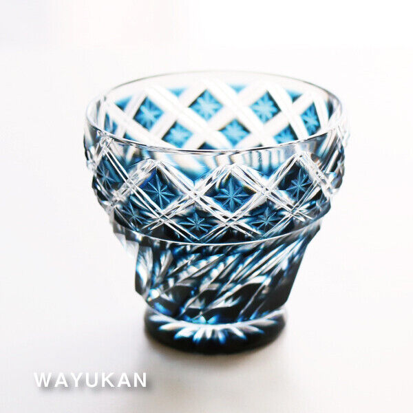 Satsuma kiriko Free cup Glass Indigo color φ80×H73 125cc Handmade Made in Japan