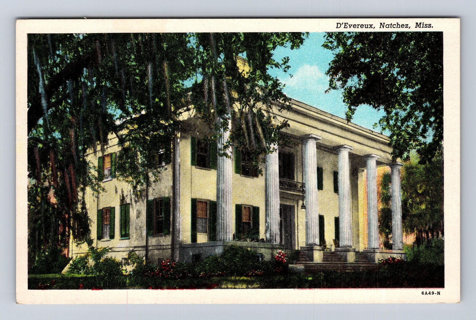 Natchez MS-Mississippi, D'Evereux, Antique, Vintage Souvenir Postcard