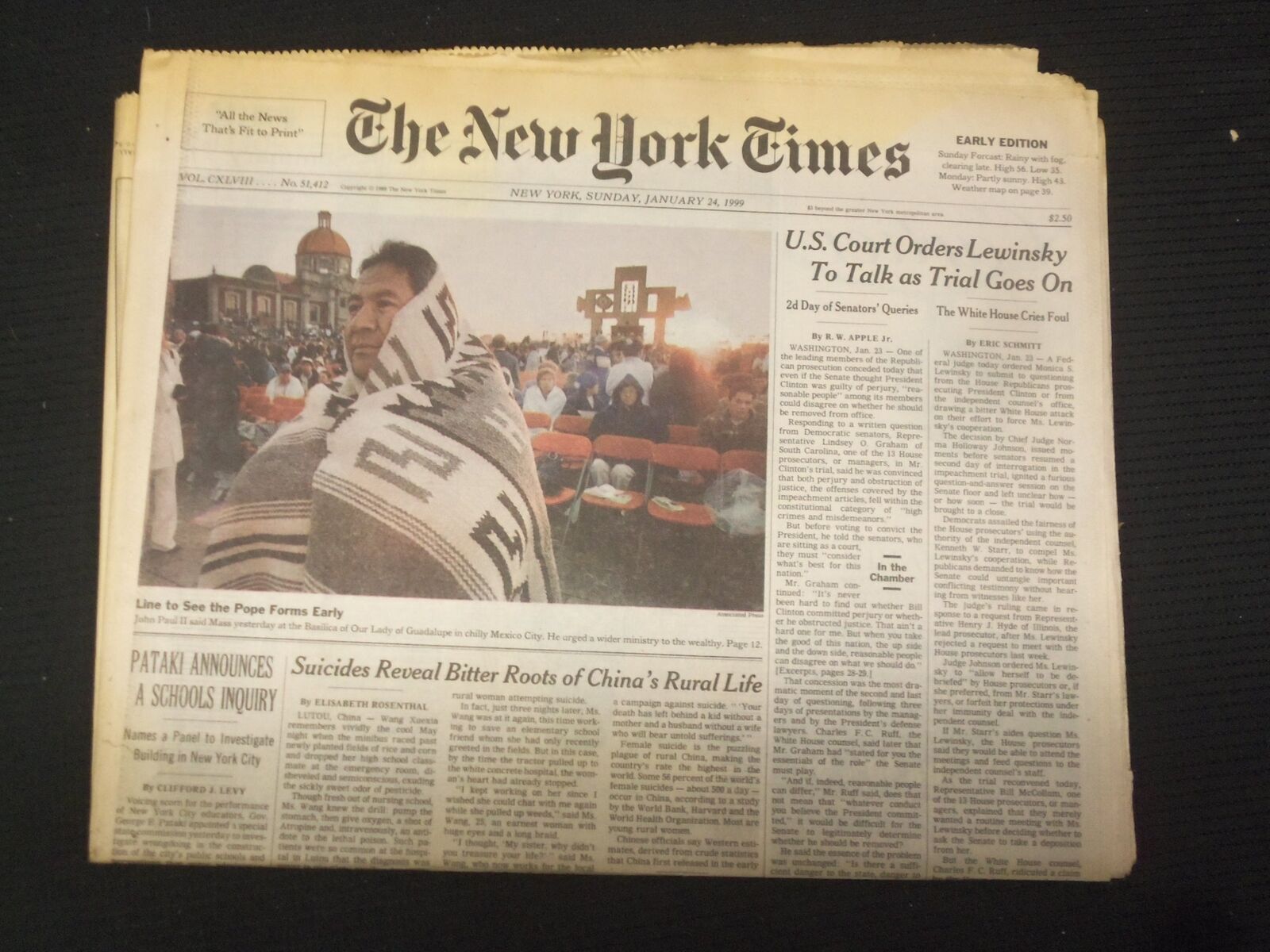 1999 JAN 24 NEW YORK TIMES NEWSPAPER - COURT ORDERS LEWINSKY TO TALK - NP 6985