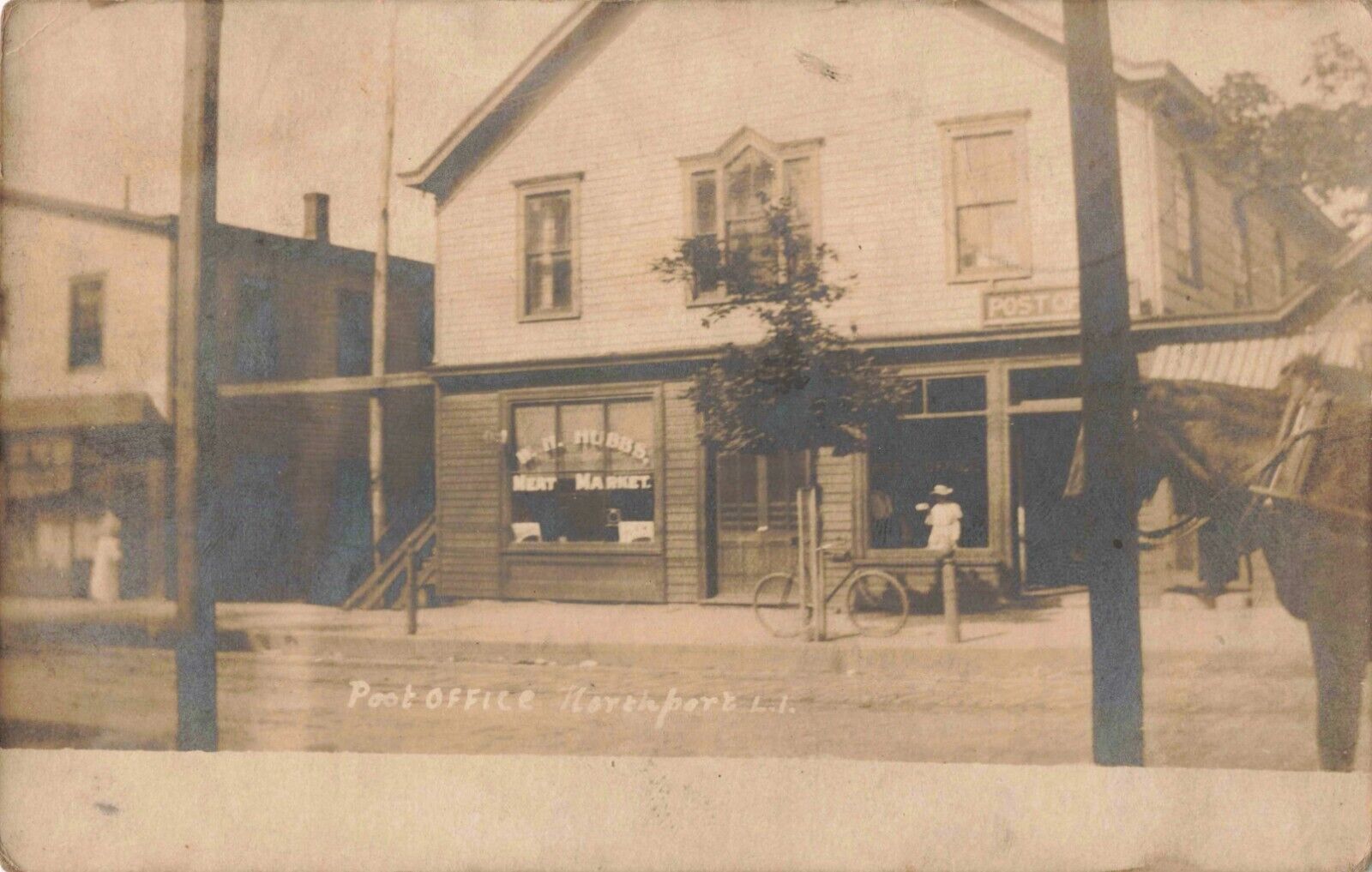 Post Office Meat Market Northport Long Island New York c1906 Real Photo RPPC