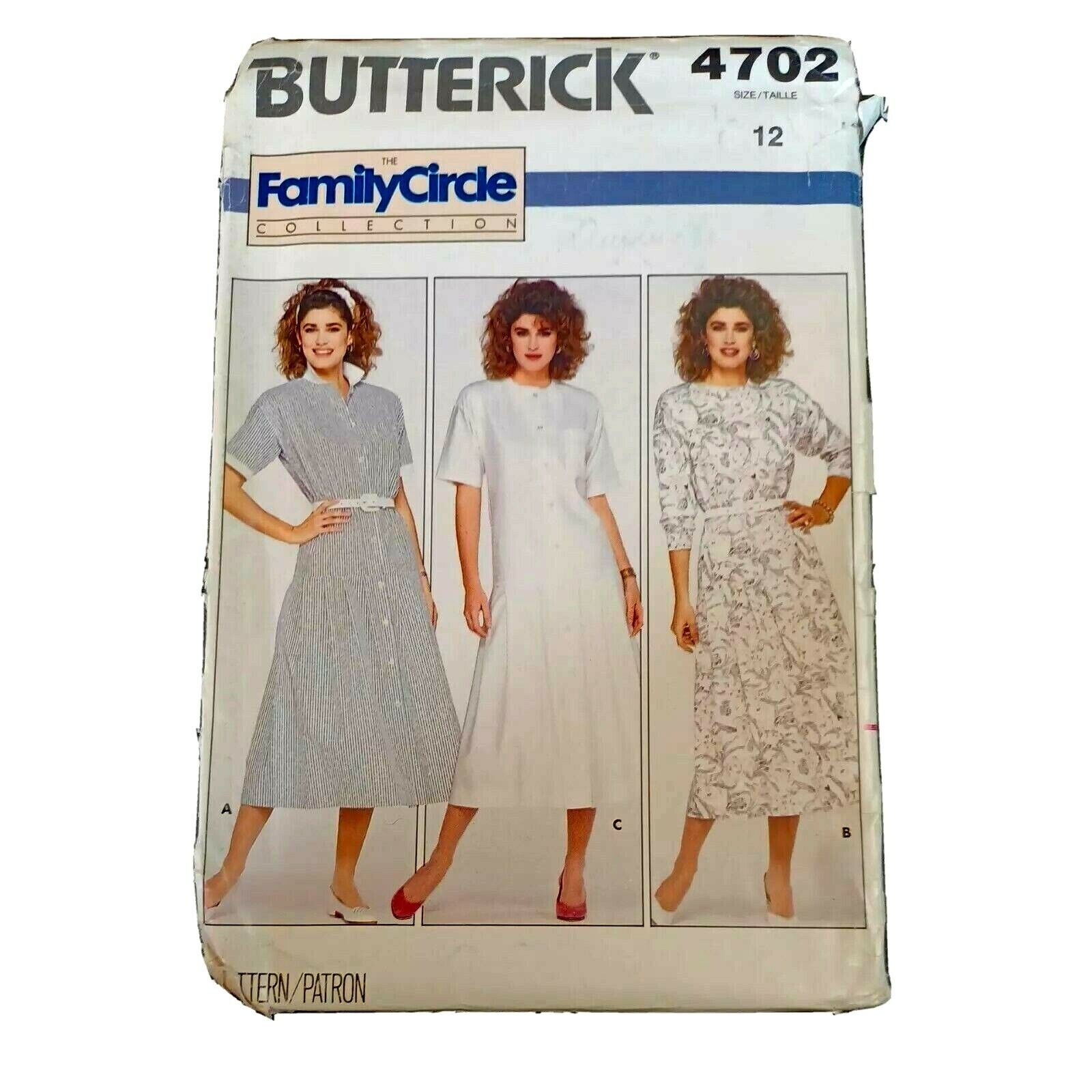 1987 Butterick Sewing Pattern 4702 Size 12 Family Circle Misses Dress Uncut