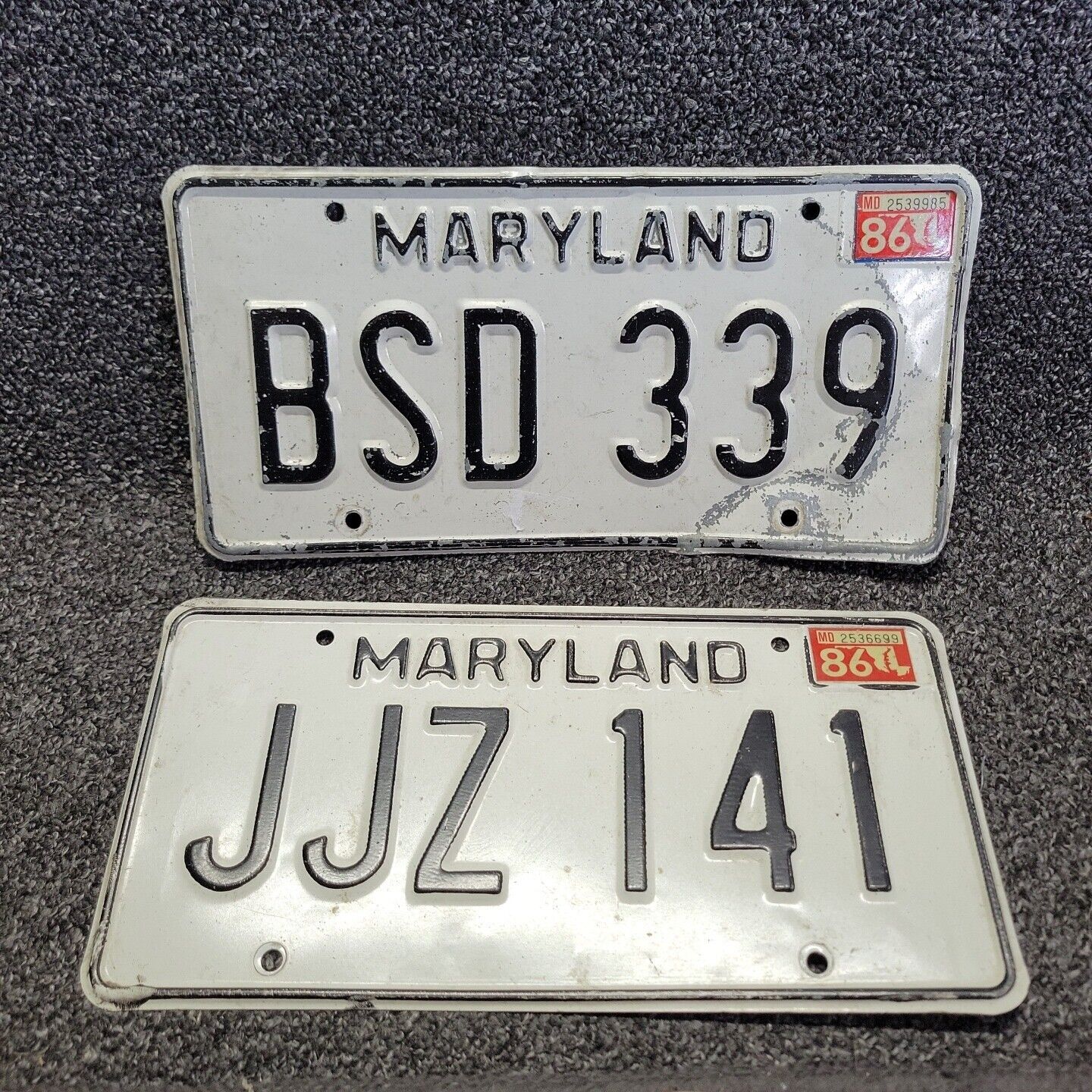 Vintage 80s 1986 Maryland MD License Plate USA Set Of 2 Dif Plates