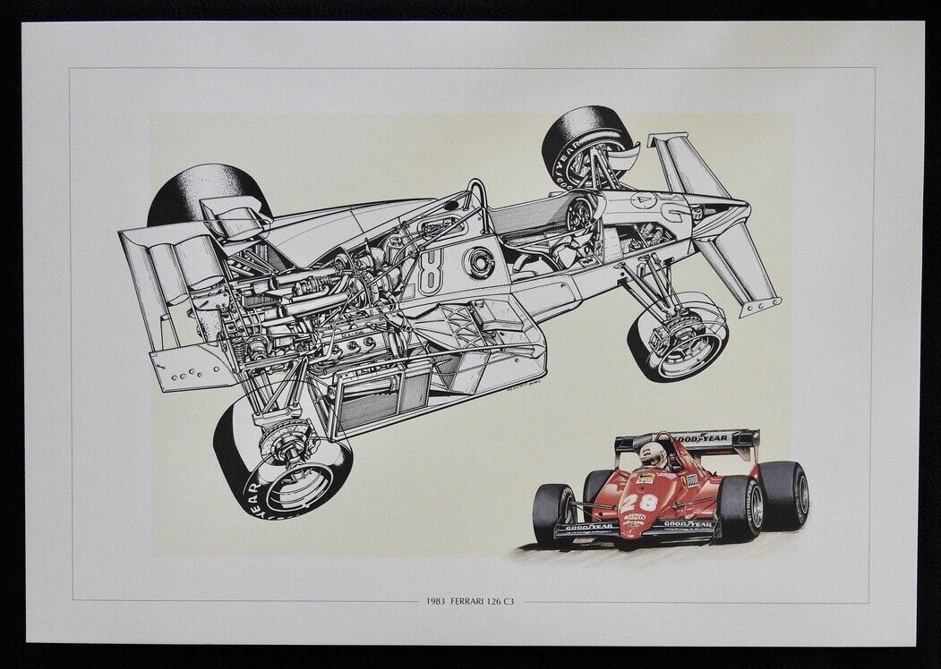 1983 Ferrari 126C3 Formula 1 D\'Alessio LtdEd Art Print Cutaway Technical Drawing
