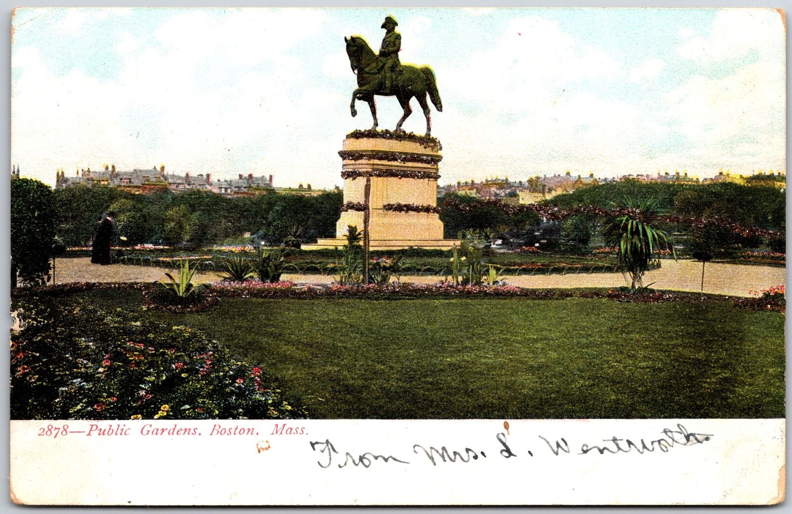 Public Gardens Boston Massachusetts MA Monument Statue Garden Postcard