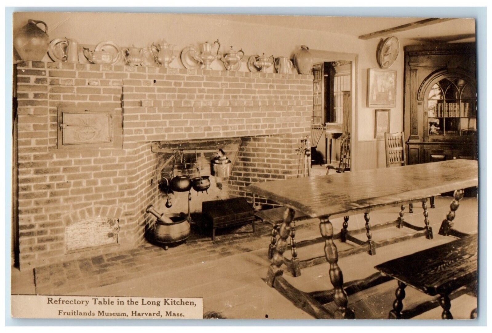 c1930\'s Fruitlands Museum Interior Table Kitchen Harvard MA RPPC Photo Postcard
