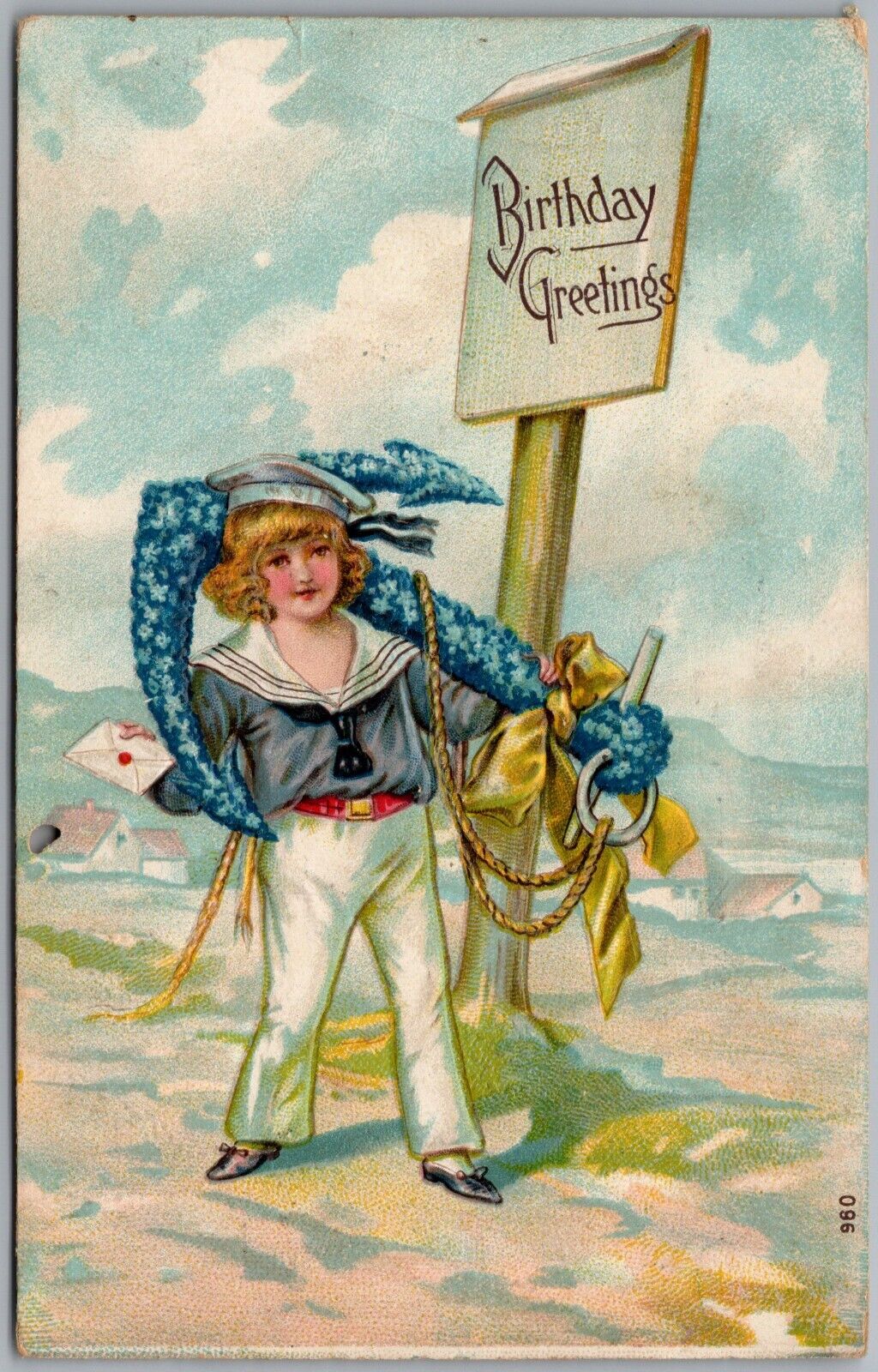 Birthday Greetings Floral Anchor 1909 Postcard B778