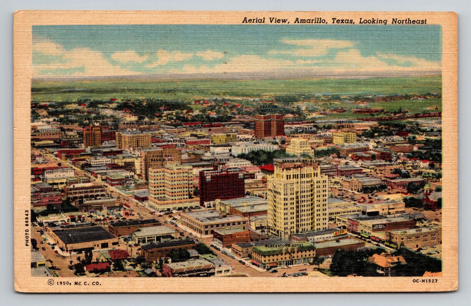 Amarillo Texas Downtown Aerial View Posted 4/24/1952 Linen Postcard TX
