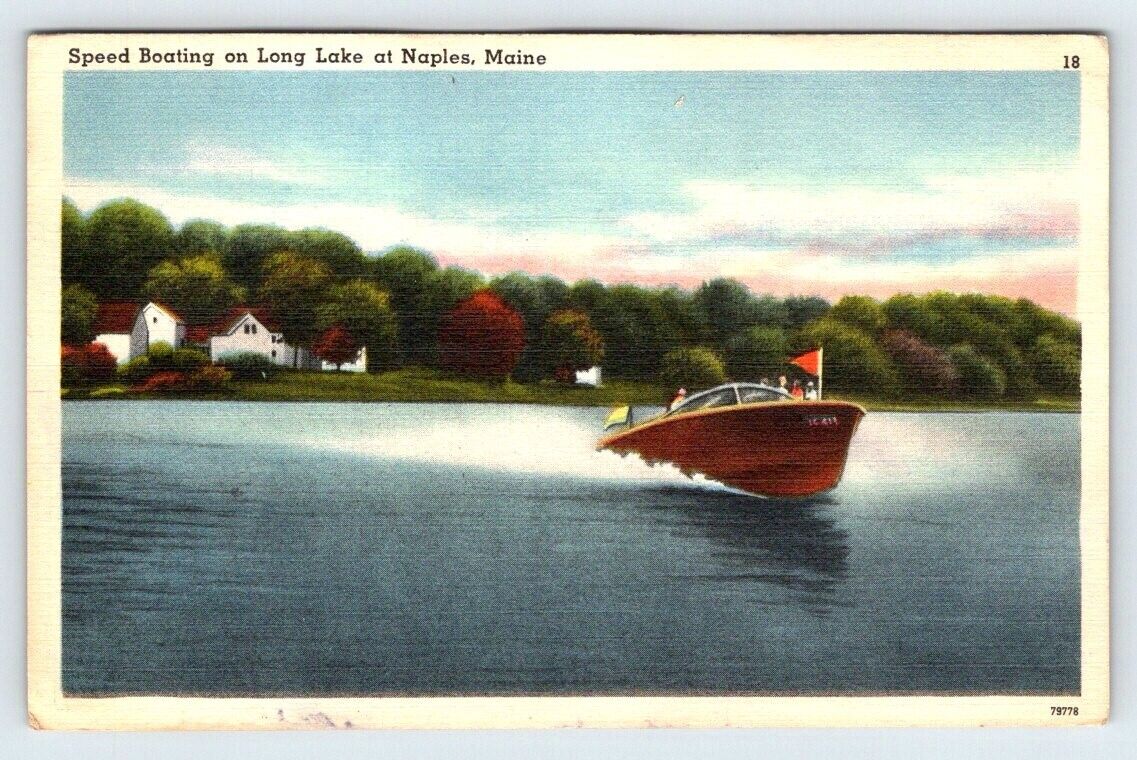 Speed Boating On Long Lake At Naples Maine Vintage Postcard APS1