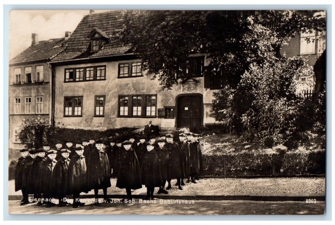 c1930's Boy Carolers Johann Sebastian Bach Home Eisenach Germany RPPC Postcard