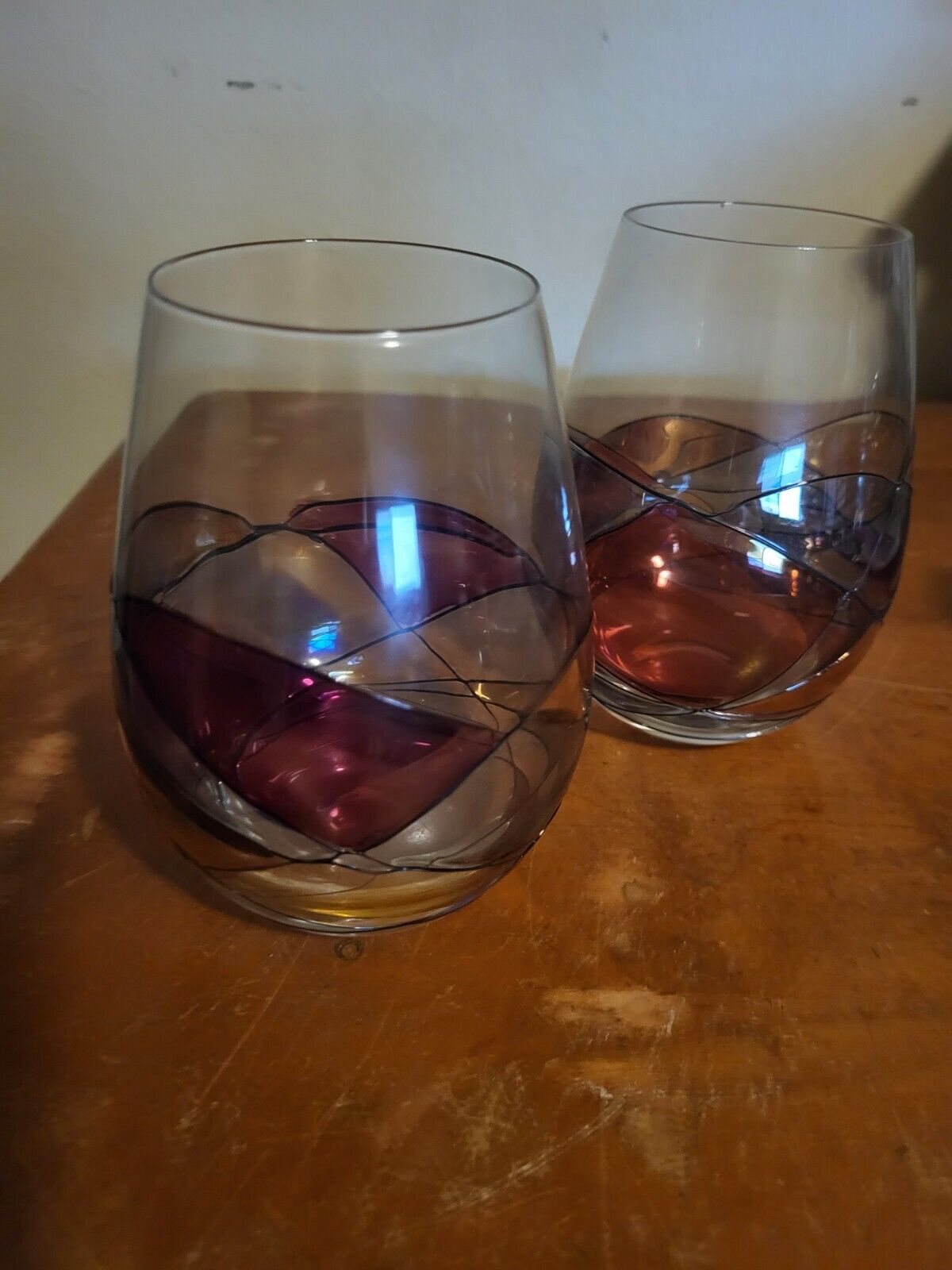 2 Mosaic Stemless cornet barcelona wine glasses 