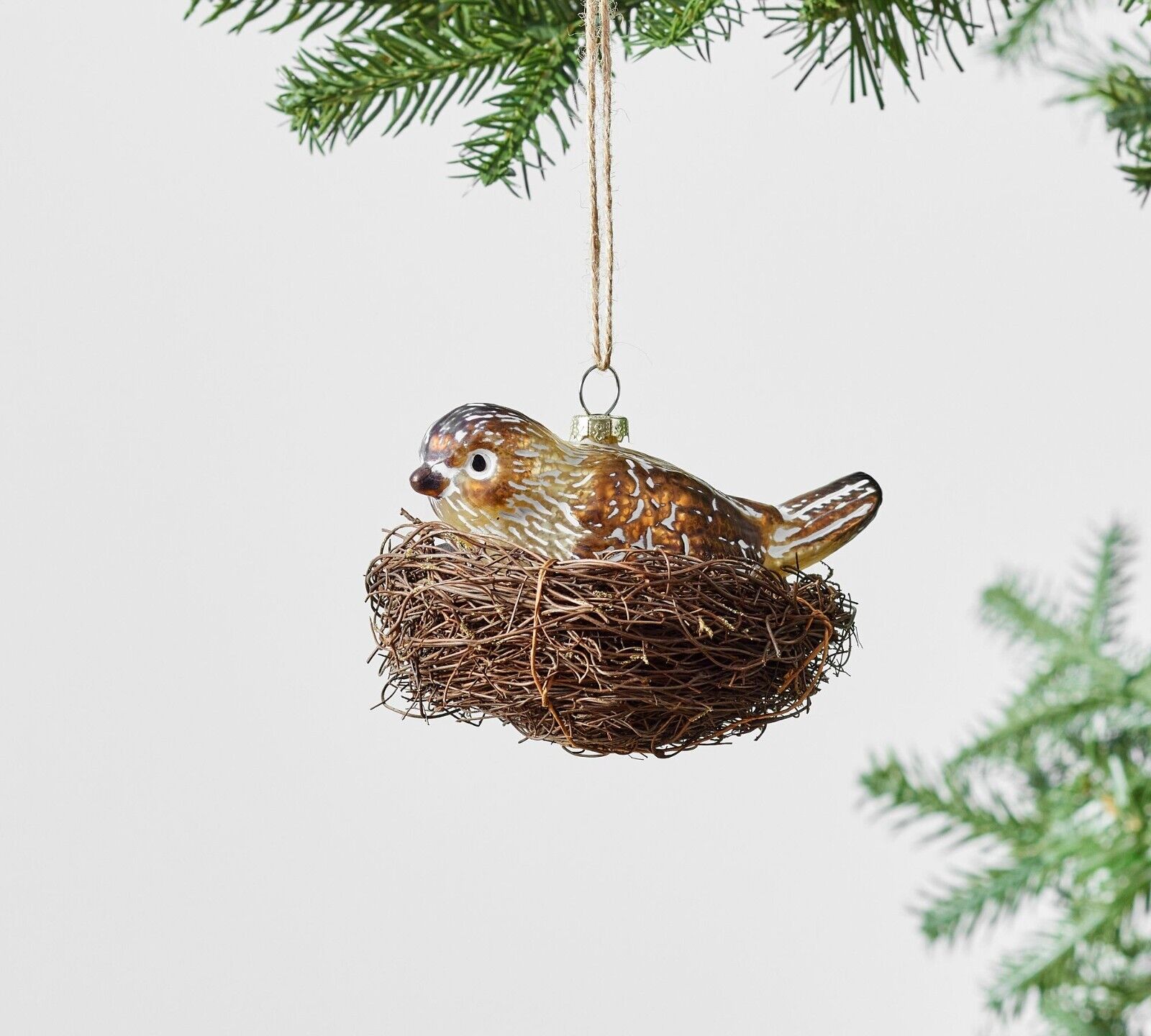 Pottery Barn BIRD IN NEST Ornament Brown Discontinued NWT