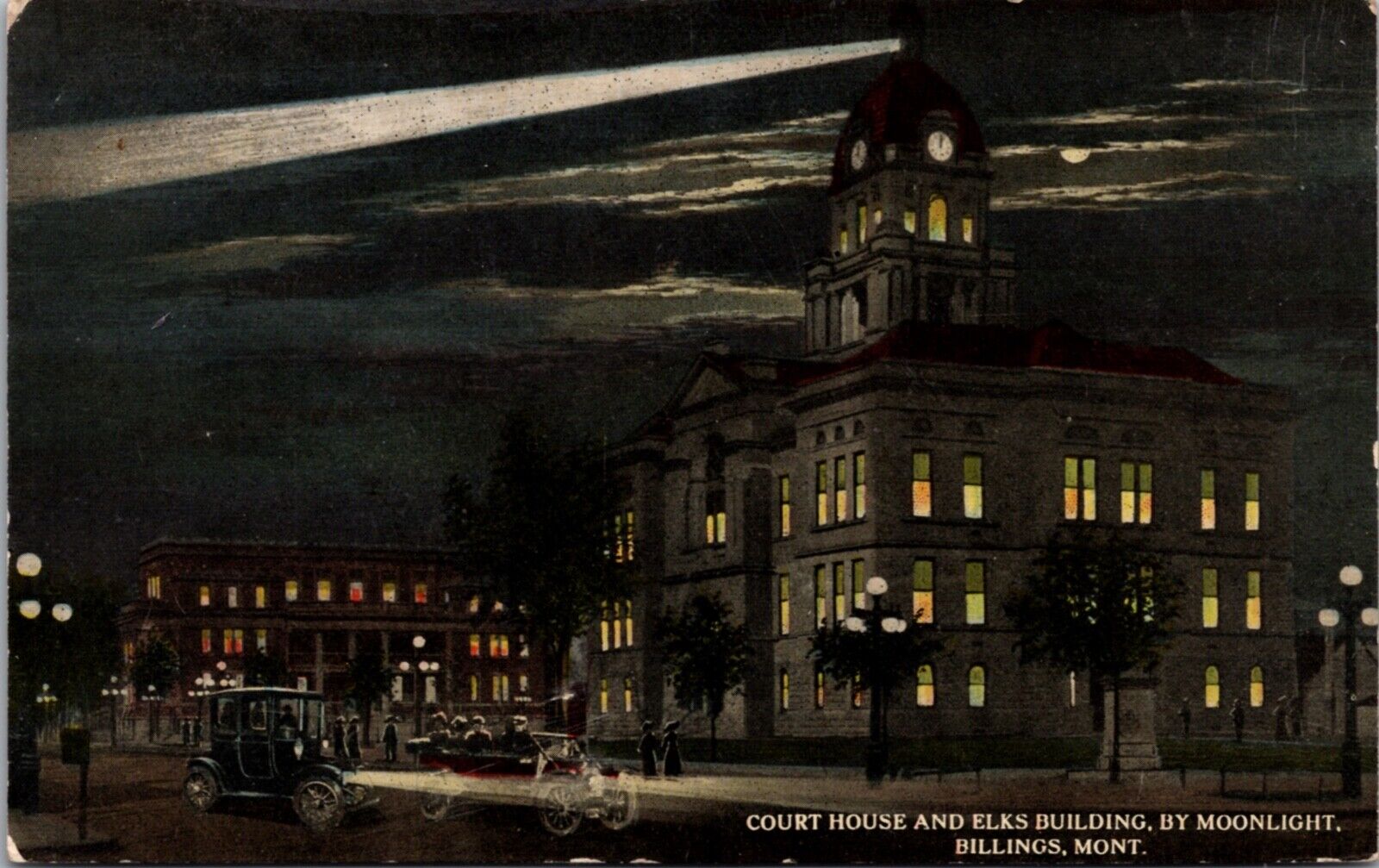 Postcard Court House and Elks Building by Moonlight in Billings, Montana