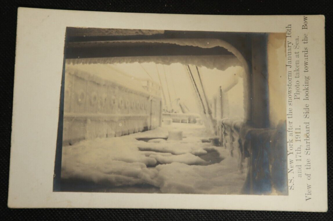 SS New York After Snowstorm 1911 Photo Postcard Steamship RPPC Starboard Side