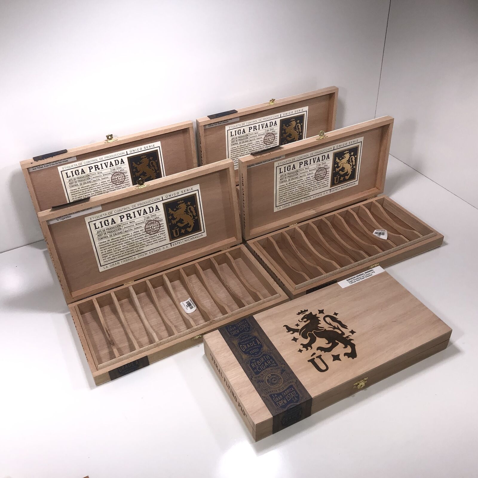 Lot of 5 Liga Privada Feral Flying Pig Empty Wooden Cigar Boxes 13x6.5x1.5 #100