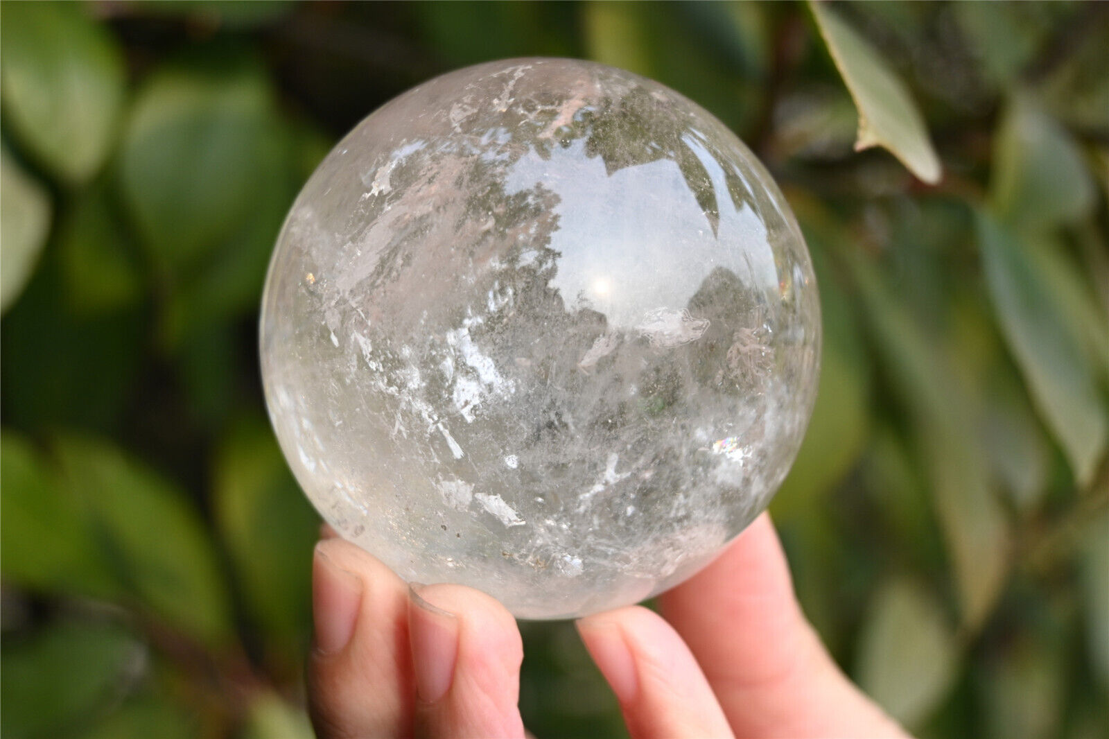 370g Unique Natural White Quartz Sphere Carved Crystal Ball Healing .XQ2193