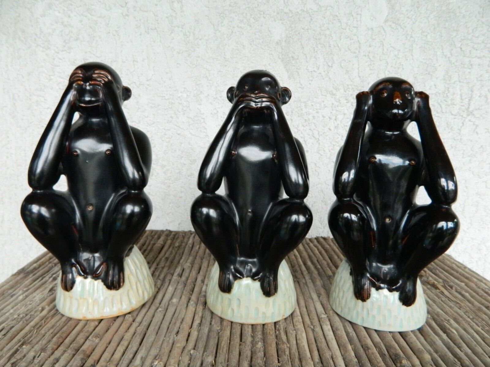 Set of 3 Novica~Celadon Pottery Monkeys~Hear No Evil ~See No Evil~Speak No Evil