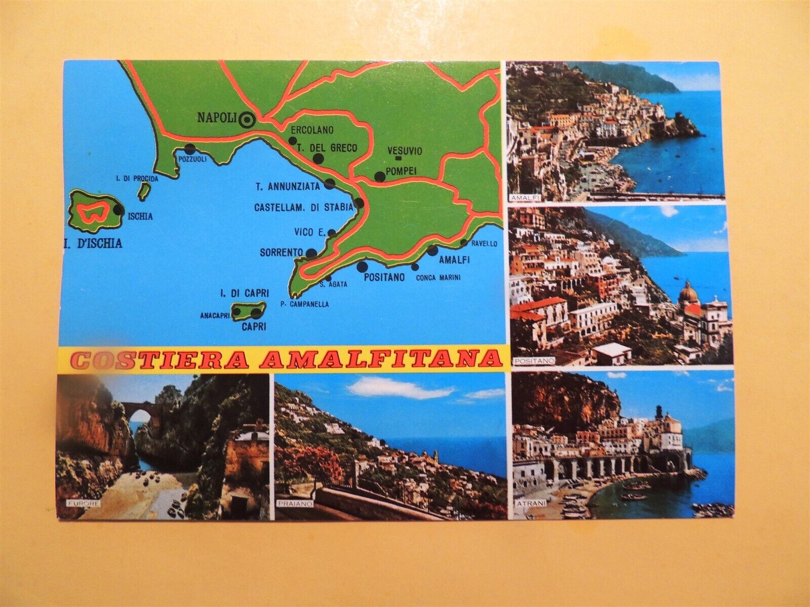 Amalfi Coast Italy vintage map postcard multiple scenic views 