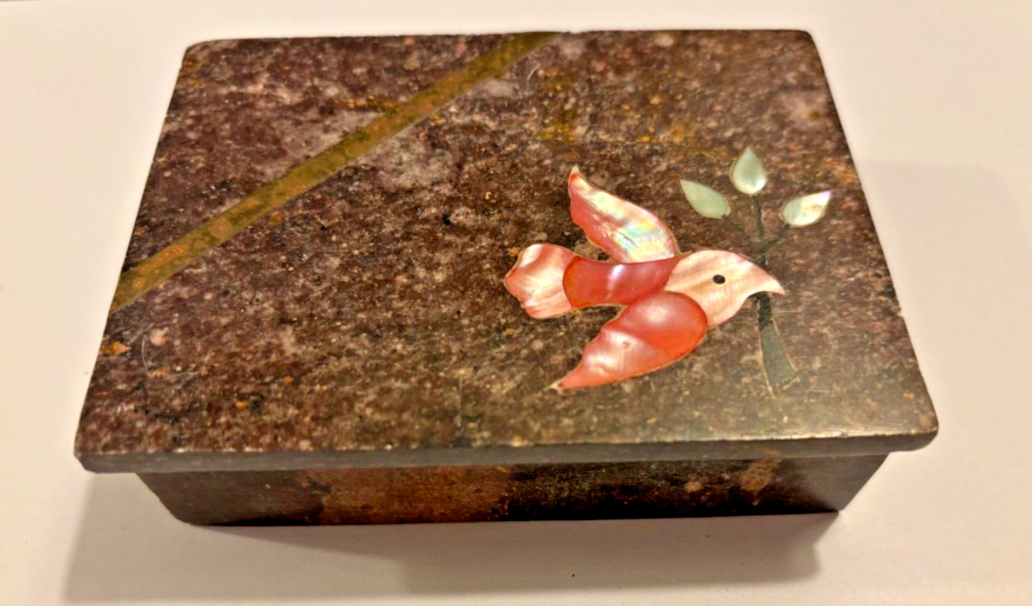 VTG 1970'S ROBERt N Smith, Inlayed Pink Dove (peace) with flowers in Trinket Box