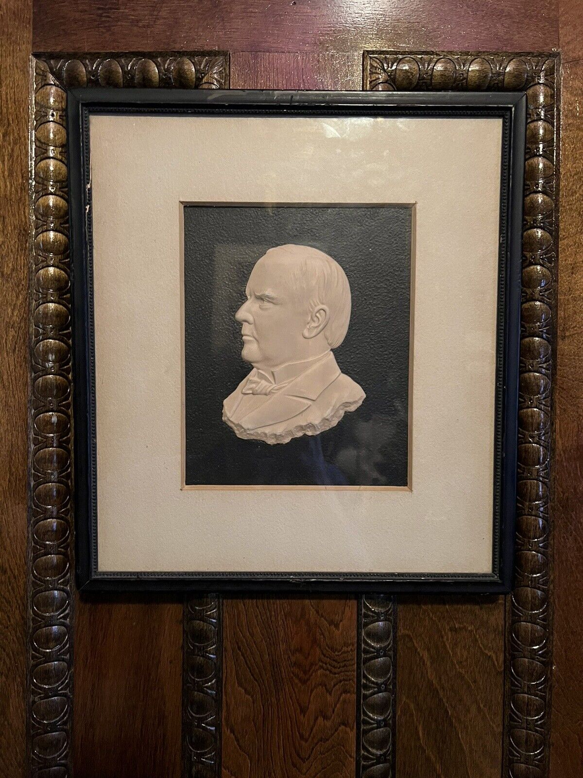 Antique 122 yr old Bas Relief Paper Portrait of President William McKinley