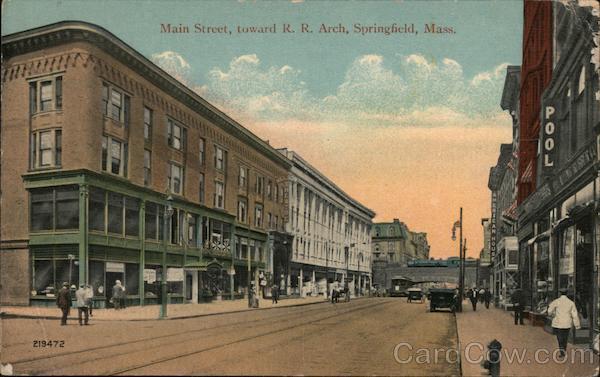 1915 Springfield,MA Main Street,Toward R.R. Arch Hampden County Massachusetts SV