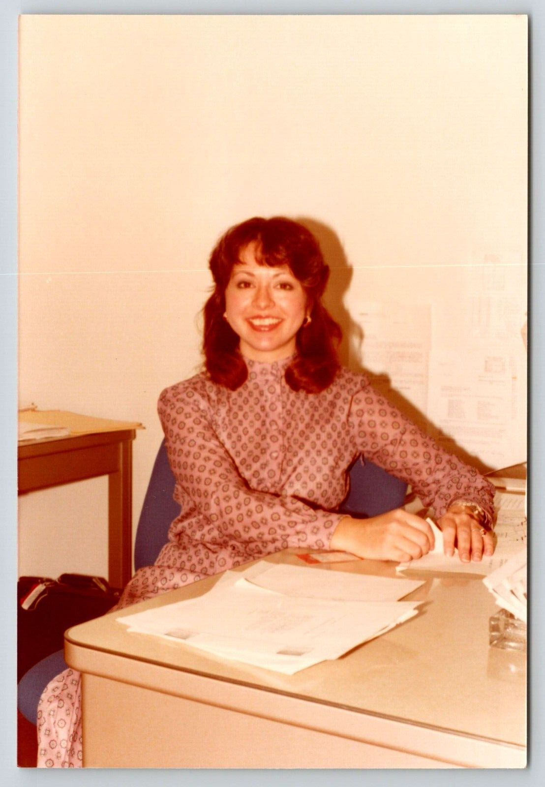 Office Worker Secretary Vintage Snapshot Photograph 1980\'s