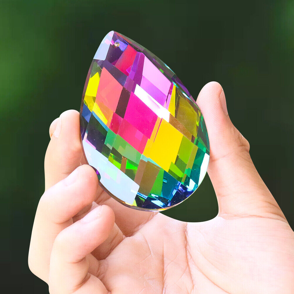 Aurora Rainbow AB Grid Crystal Faceted Prism Hanging Fengshui Pendant Suncatcher