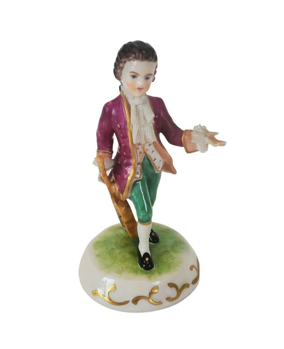 Antique Volkstedt Dresden Porcelain Musician With Lace MV Mueller & Co. Germany
