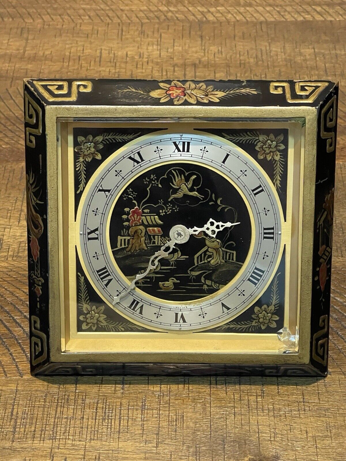Vintage Chelsea Clock Asian Style Enameled  Cloisonné Easle / Desk Clock 6.75”
