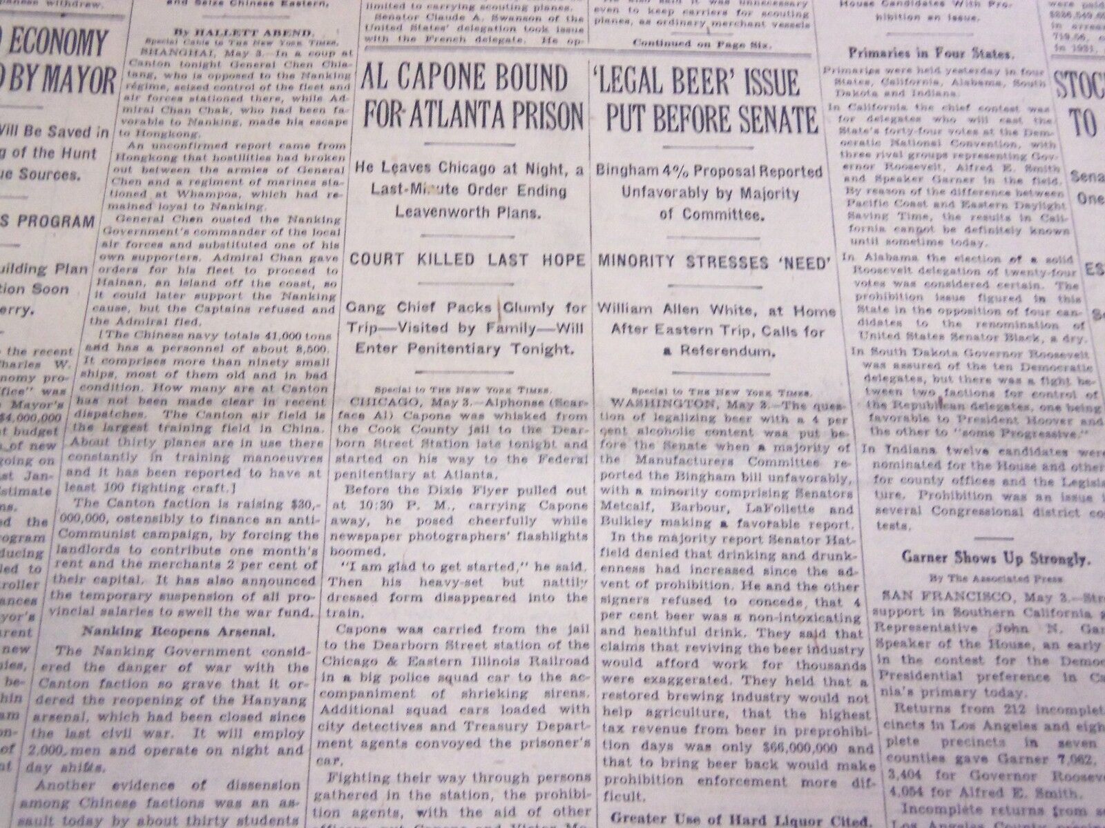 1932 MAY 4 NEW YORK TIMES - AL CAPONE BOUND FOR ATLANTA PRISON - NT 4759