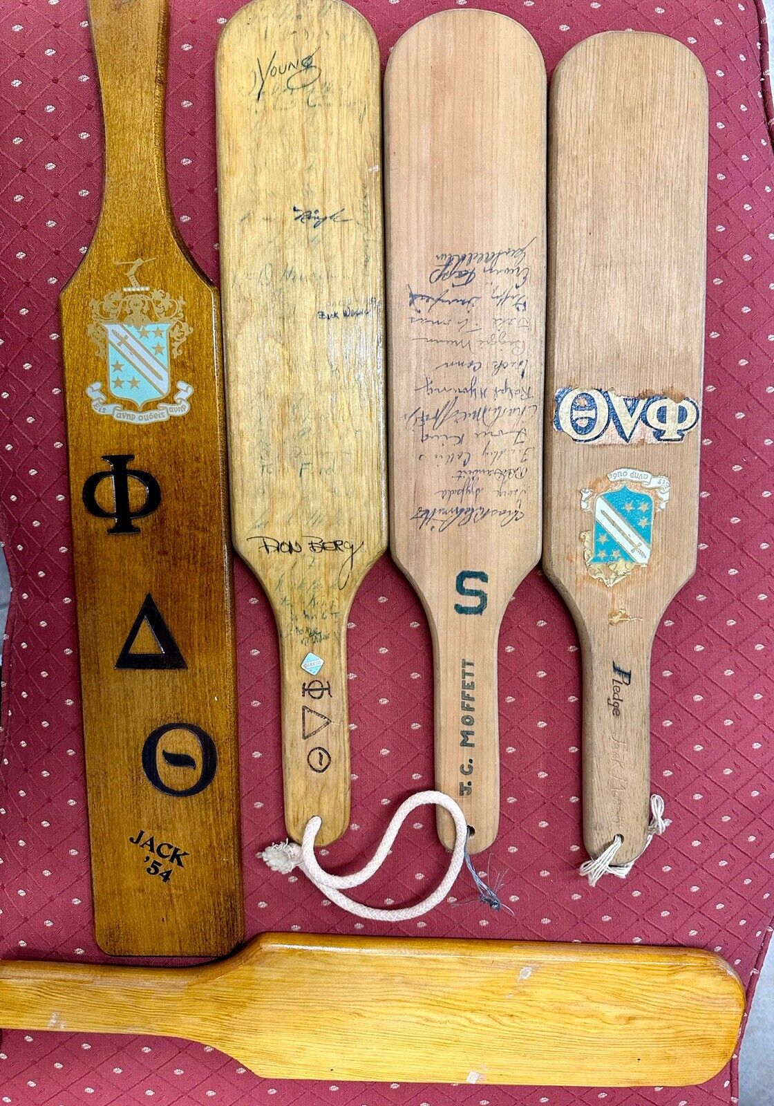 Vintage 1950s Michigan State Phi Delta Theta Wood Pledge Paddles Hazing Balfour