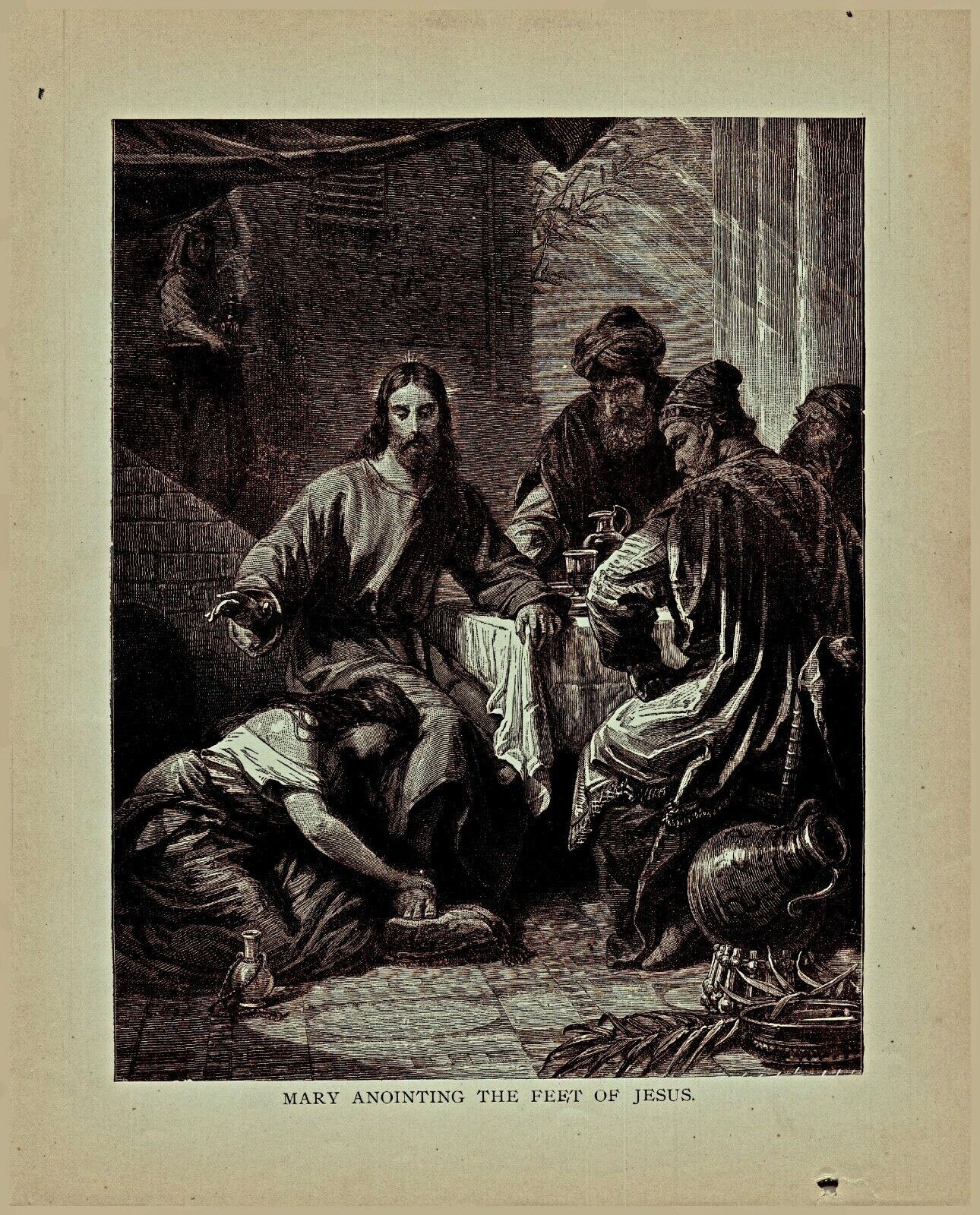 1890 Antique Engraving Mary Anointing Jesus Story Of Jesus 8 X 10 Collectible