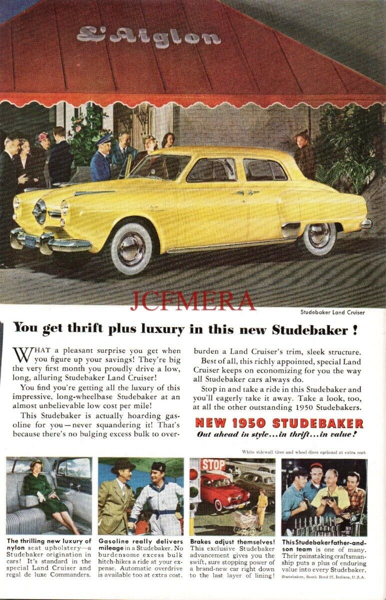 STUDEBAKER \'Land Cruiser\' Sedan Motor Car ADVERT Vintage 1950 Print Ad 691/79