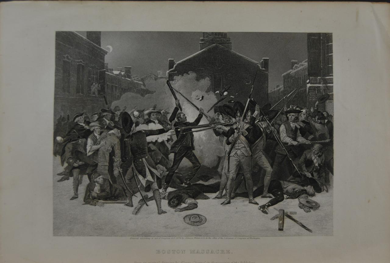 Antique Revolutionary War Boston Massacre Original 1870's Engraving Art