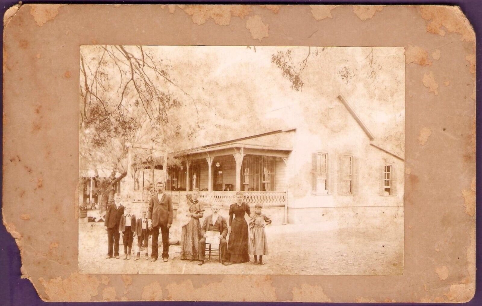 Family Posing in Front of a House Cabinet Card Texas