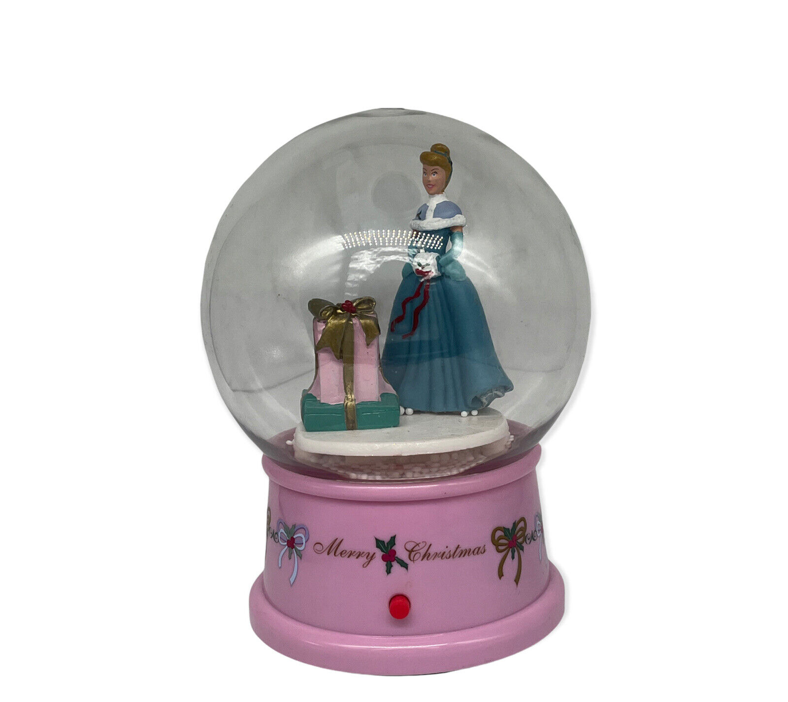 Disney Cinderella Gemmy Air Blow Snow Waterless Globe Dome Plays Christmas Music