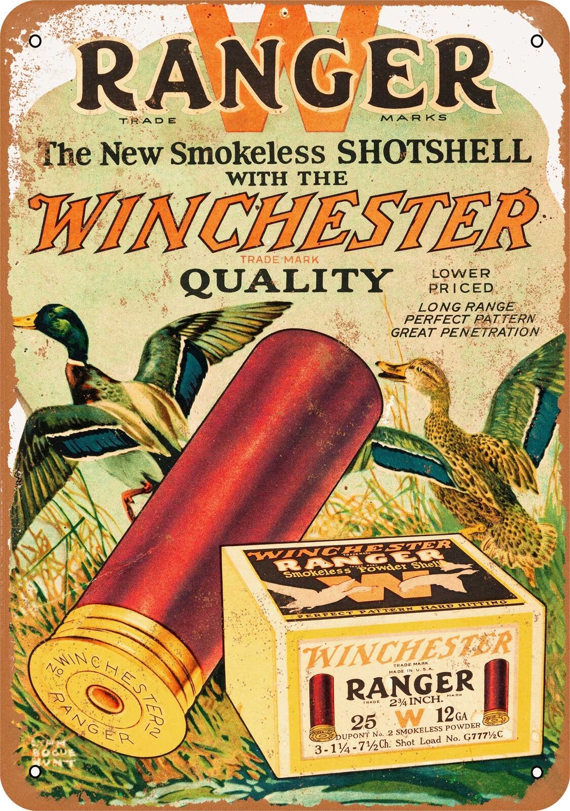 Metal Sign - Winchester Ranger Shotgun Shells - Vintage Look Reproduction