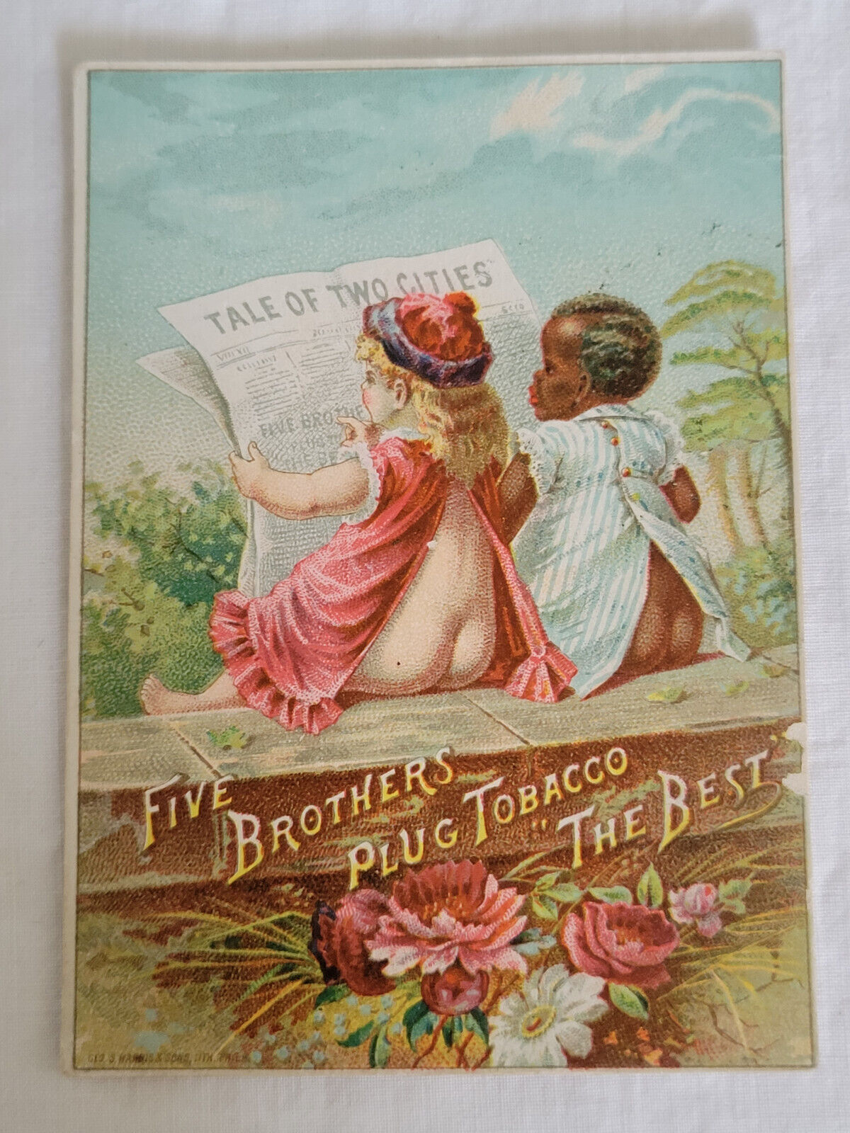 Antique TRUE Victorian 1870s Trade Card Five Brothers Plug Tobacco Naked Bums EX