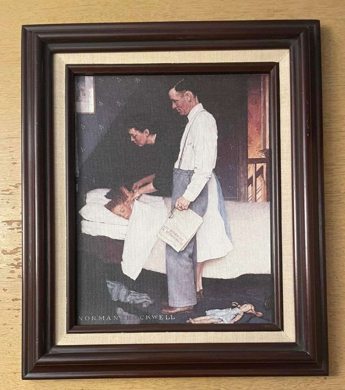 Vtg Authentic Norman Rockwell Freedom from Fear Canvas Reproduction 11”x13”