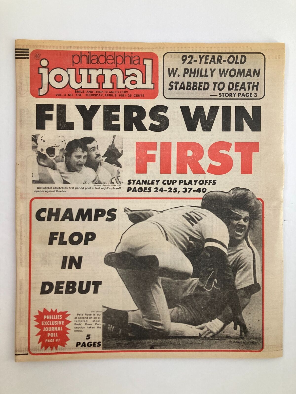 Philadelphia Journal Tabloid April 9 1981 Vol 4 #104 NHL Flyers Bill Barber