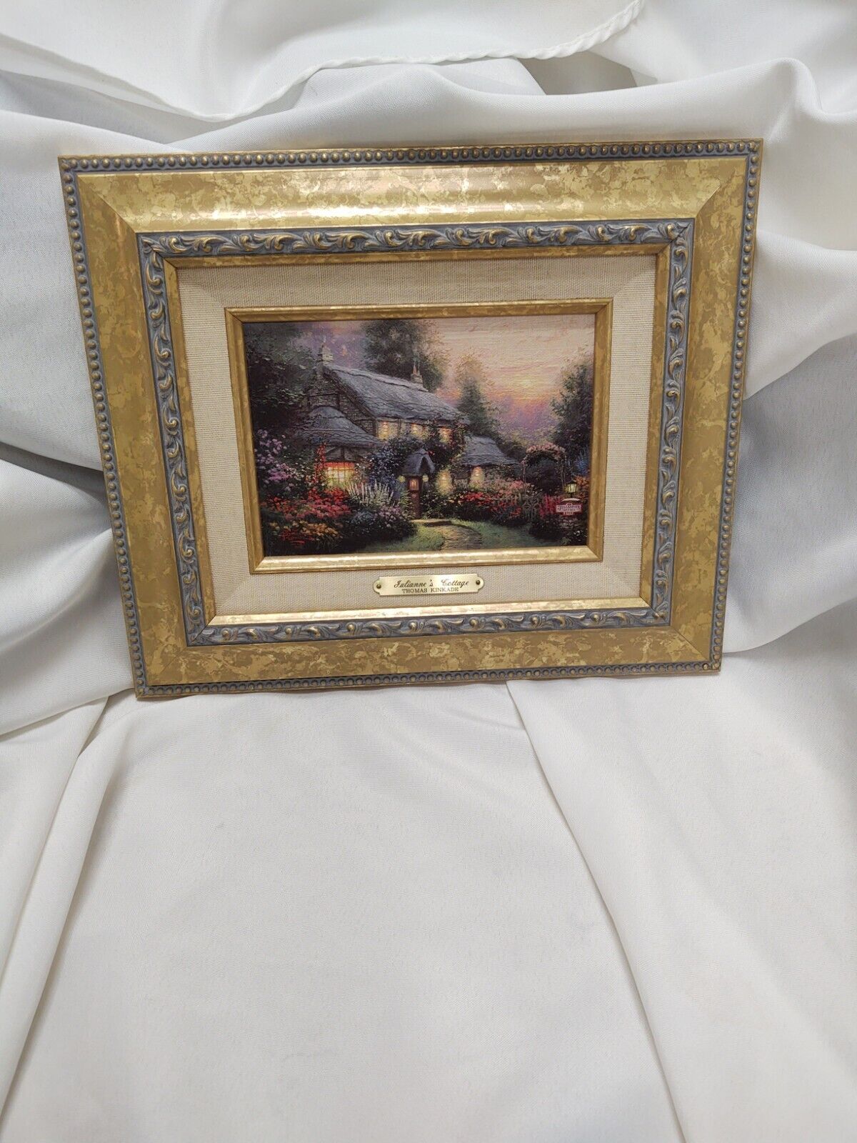 Julianne's Cottage Canvas Painting by Thomas Kinkade in 12x10 Gold Frame and COA
