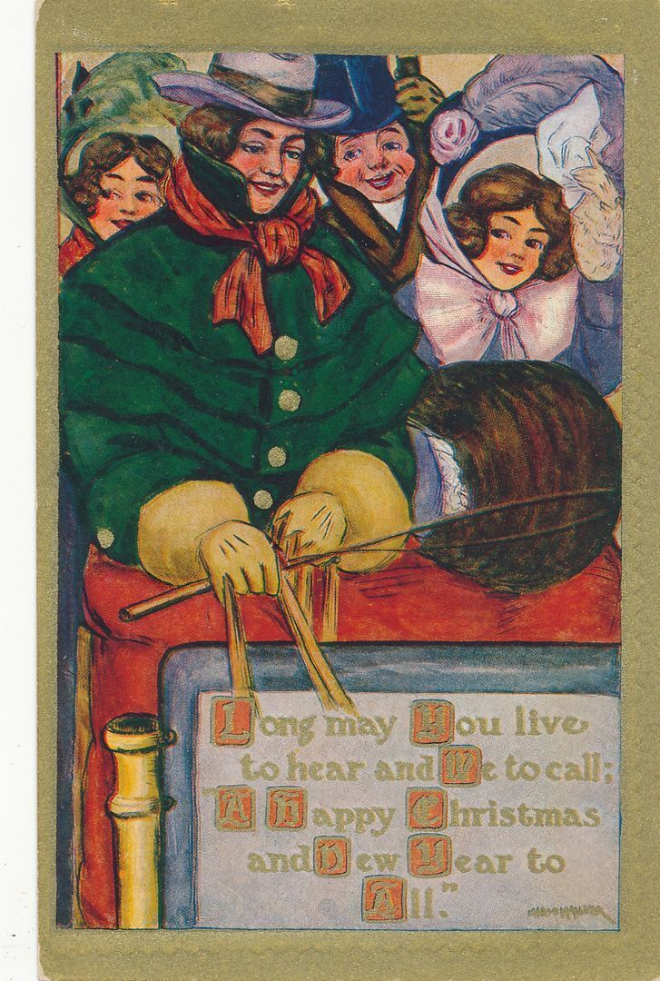 CHRISTMAS and NEW YEAR - Marion Miller Signed Dressed Up People Postcard - 1913