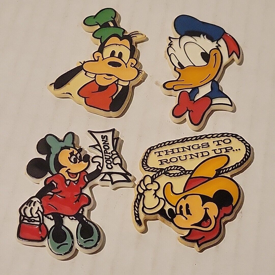 Vintage Lot Of 4 Disney Mickey Mouse Minnie Donald Goofy Refrigerator Magnets
