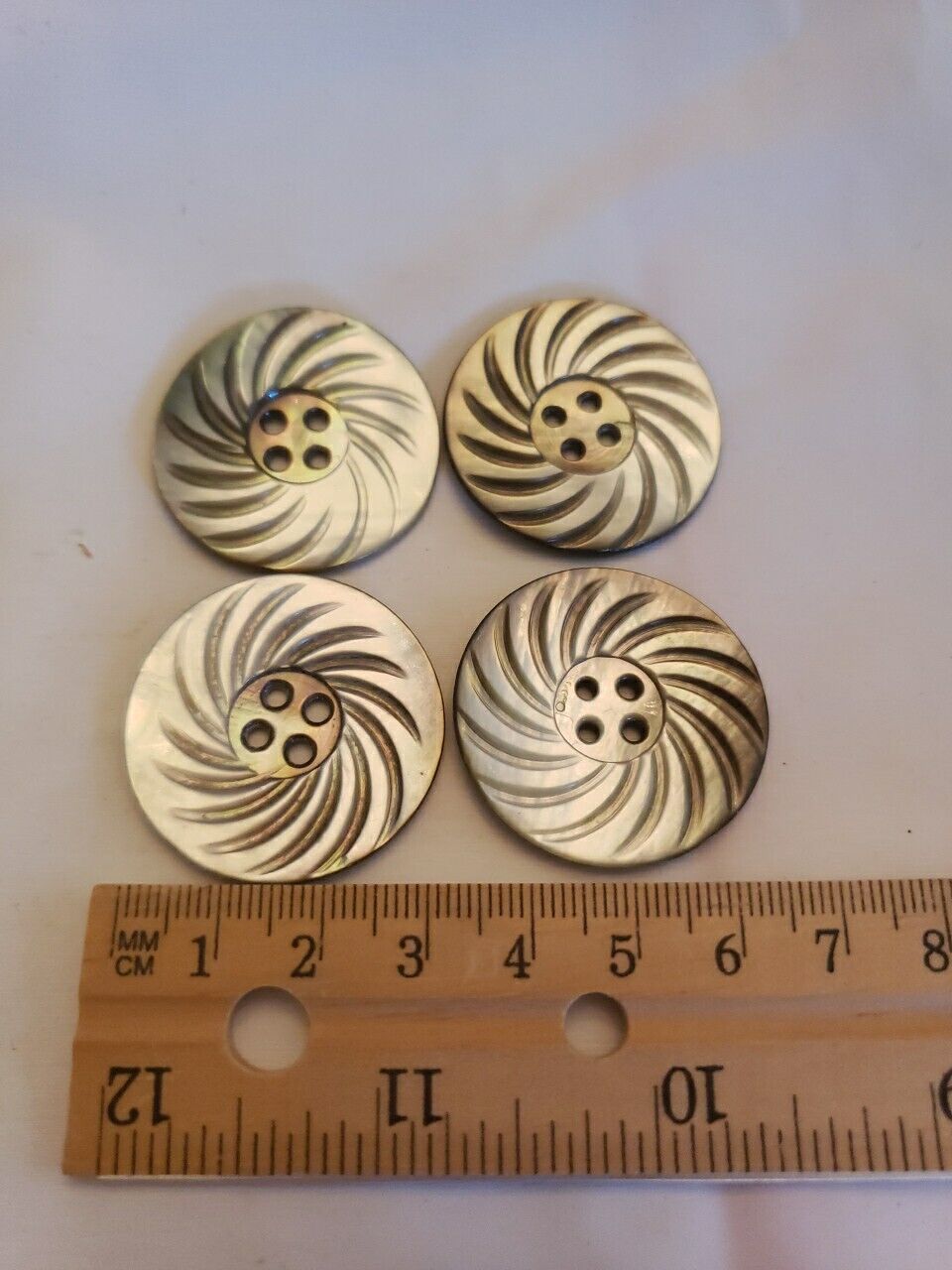 Vintage Large Smokey Fancy Carved Mother of Pearl Button 1.25\