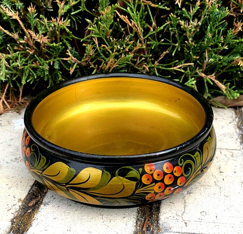 1970\'s USSR Russian Khokhloma Lacquer Ware Small Bowl Berry Pattern 4\