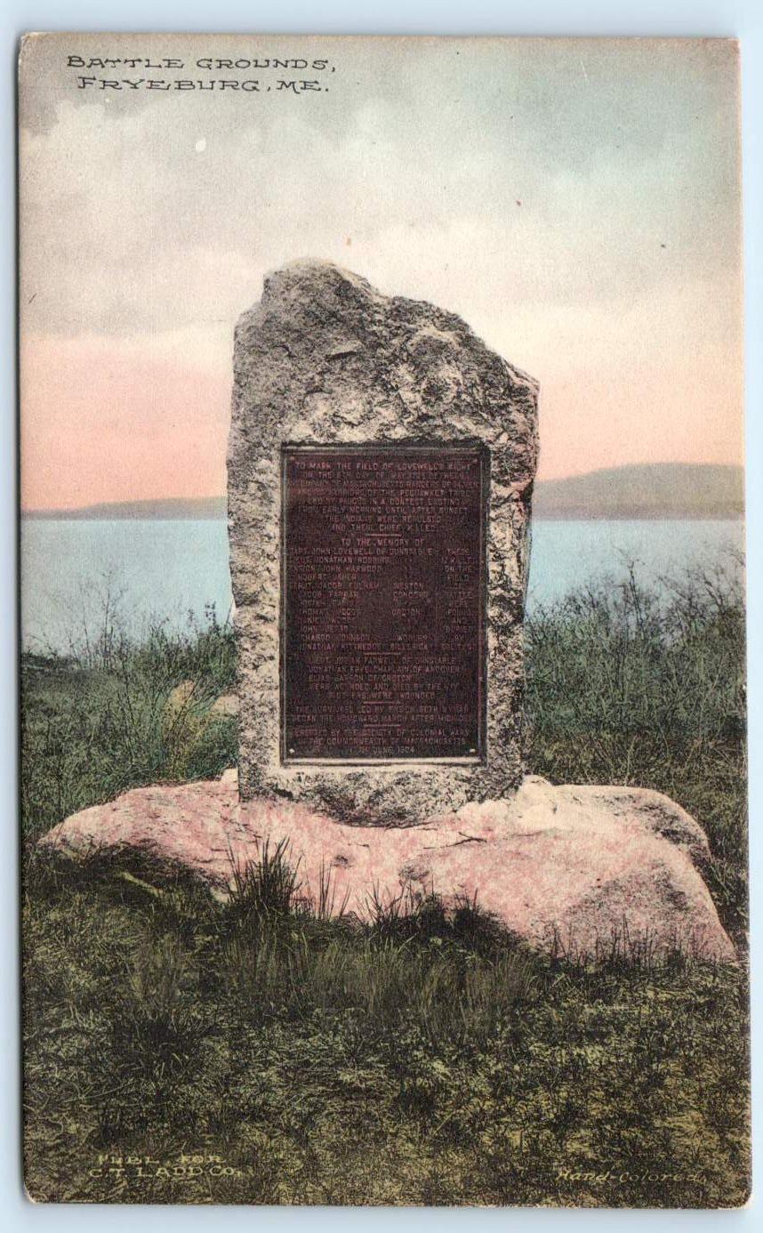 FRYEBURG, ME Maine ~Handcolored BATTLE GROUND Monument Oxford County  Postcard