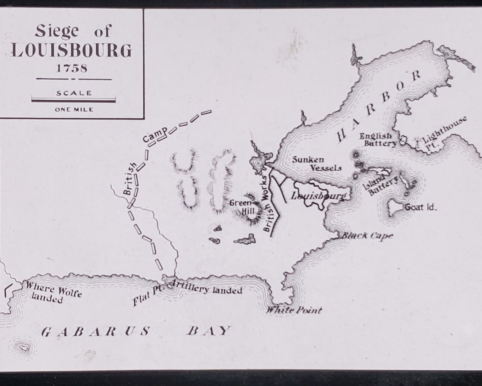 1910, Map of Siege of Louisburg, 1758, Magic Lantern Glass Slide