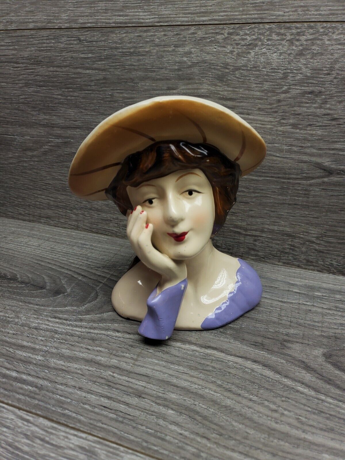 Vtg Head Bust Figurine 1940\'s Woman Ceramic 
