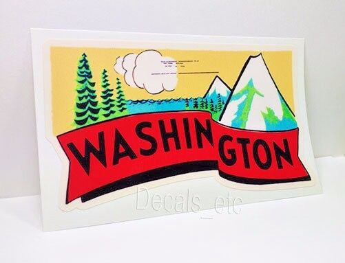 Washington State Vintage Style Travel Decal, Vinyl Sticker, luggage label