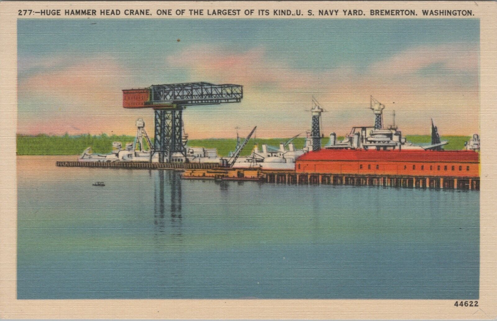 c1930s US Navy Yard Bremeton Washington hammer head crane linen postcard B238