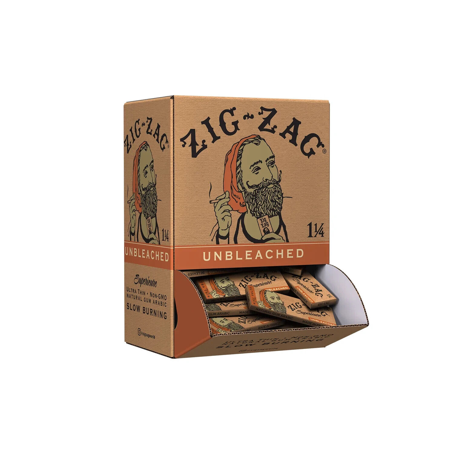 😎FULL BOX ZIG ZAG UNBLEACHED SUPERIEURE PAPERS✨1 ¼ SIZE✨48 BOOKLETS